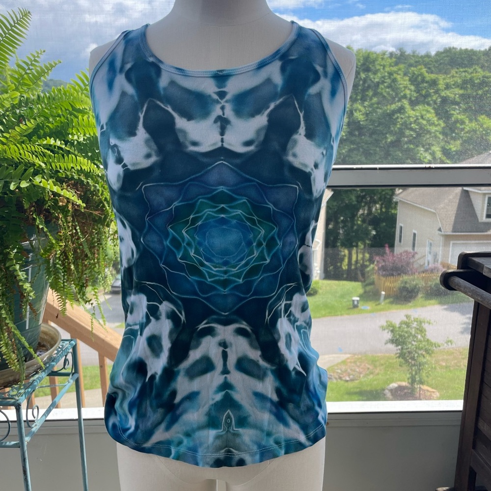 Tie-Dye Blue Geometric Tank Top Handmade and dyed by Slipknot Dyes